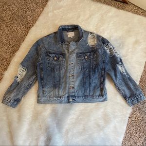 Very chic/boho distressed beaded jean jacket